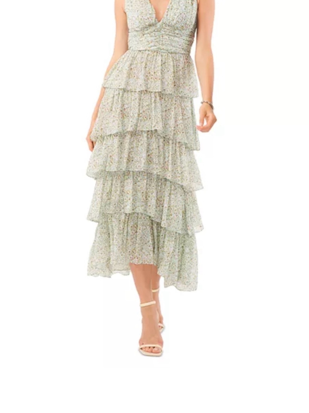 1 State green floral midi dress